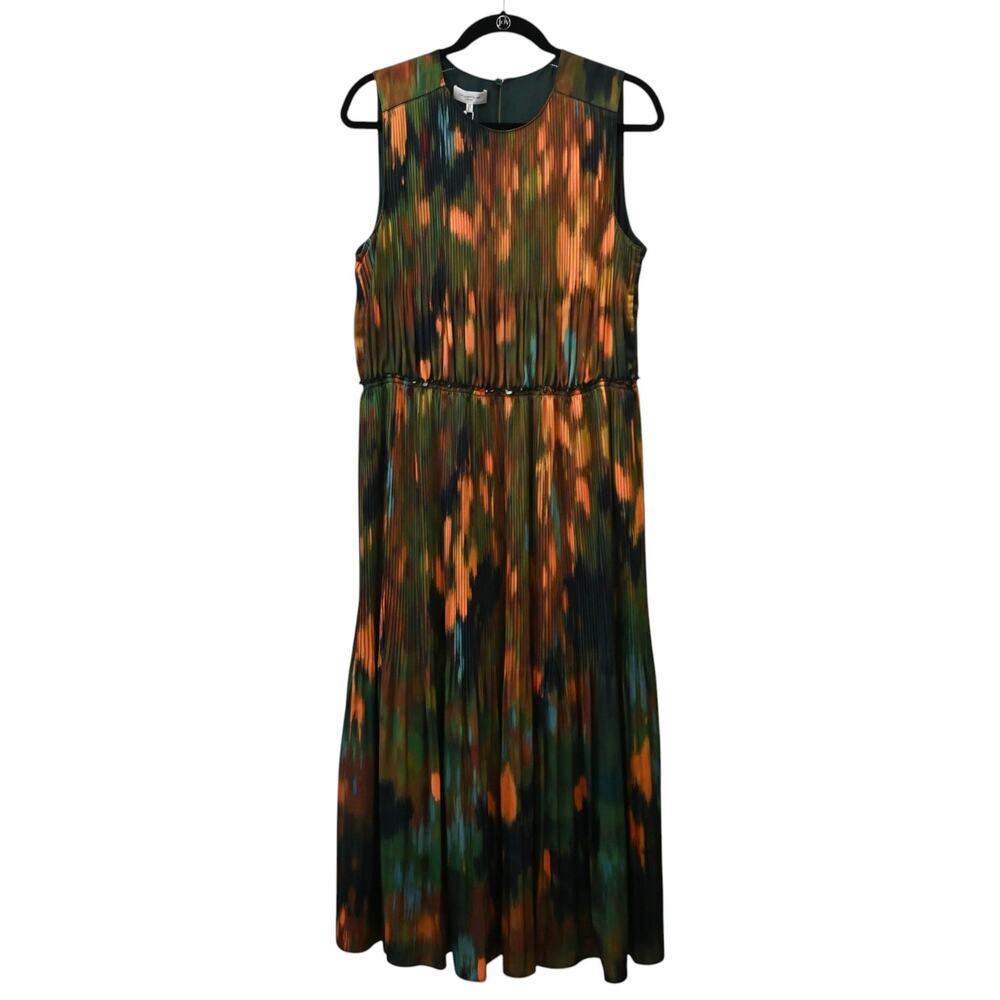 Lafayette 148 Emerald Multi Levana Reverie Print Pleated Midi Dress Size L